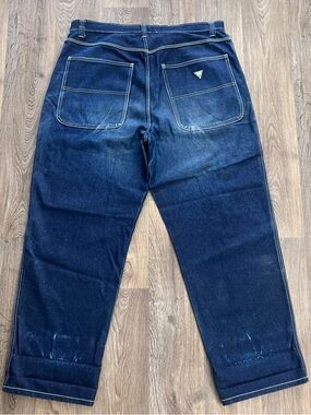 Vintage Y2K Baggy Guess blue denim jeans with white stitching #denim #90s/A301